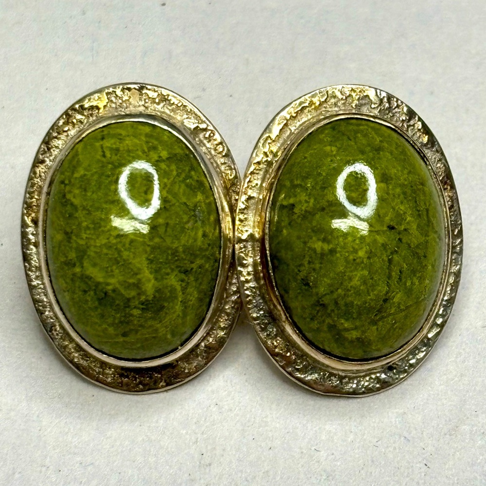 Signed JB Sterling & Green Turquoise Earrings #4993